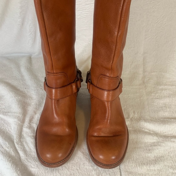 Coach Natale Women US 6 Cognac Leather Riding Boot Harness Knee High‎ Pull On - Picture 3 of 16